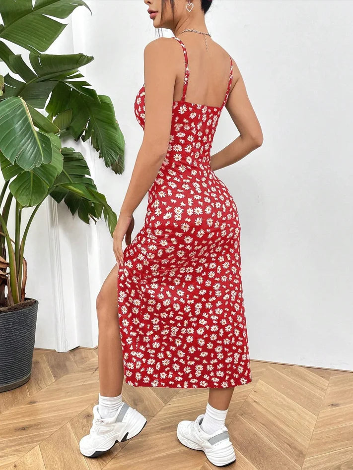 Fall 2025 Long Dress Strapless Wrap Chest High Slit Daisy Leopard Print Wrap-around Skirt Maxi Dress