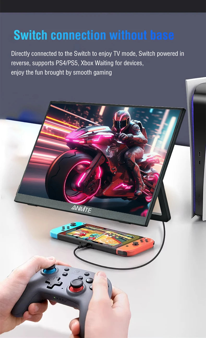 Anmite 16-Inch Portable Touch Monitor Non-touch optional 1200P HDR 16:10 For XBox PS4 / 5 Switch Cell Phone PC Laptop Extension