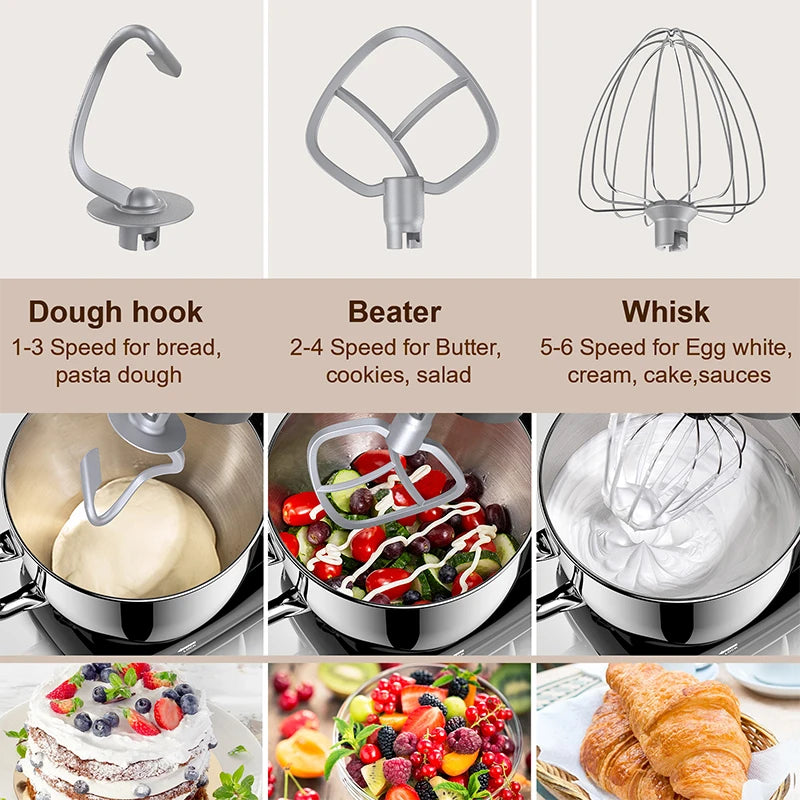 1500W Stand Mixer 6.5L - 6-Speed Kitchen Food Mixer LED
