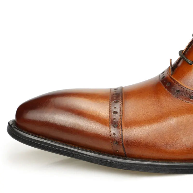 BRITISH PRINT - Men's Genuine Leather High Ankle Boots - Pointed Toe Retro Business