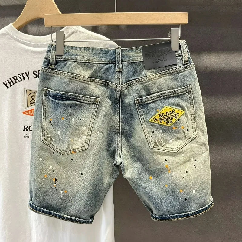 Men Summer Baggy Stretchy Denim Shorts Jeans for Men Streetwear Ripped Knee Length Baggy Comfort Cargo Casual Shorts Pants Jeans