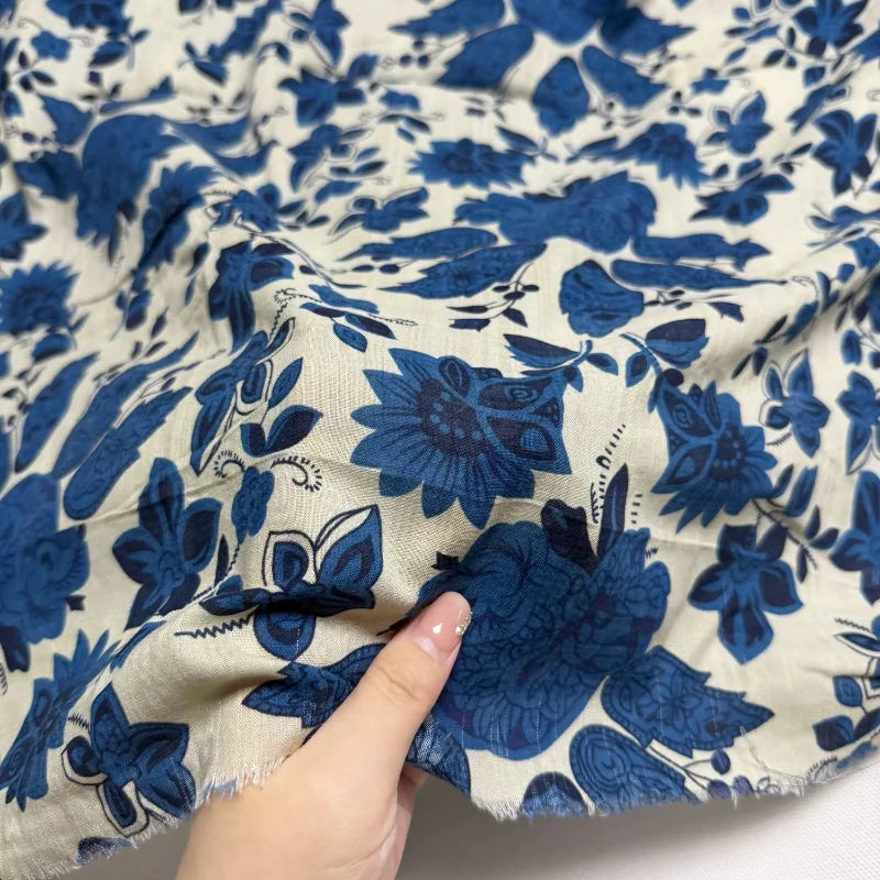 PORCELAIN PRINT COTTON LINEN FABRIC - 145cm Wide, 130g/m - Craft & Stitch