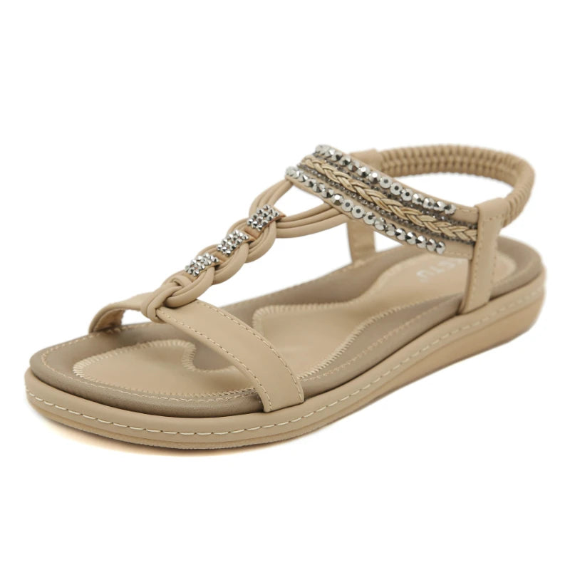 Spring And Summer 2025 New Lightweight And Comfortable Flat Sandals For Women's Elastic Straps Casual Beach Big Size Shoes