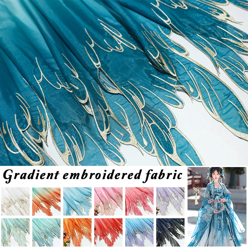 GRADIENT EMBROIDERED FABRIC - Lotus Leaf Edge, 150cm Wide - Designer Sewing Cloth