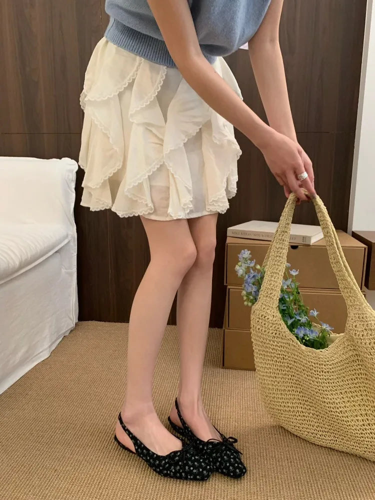 Summer Polka Dot Butterfly-knot Women Sandals Comfort Slip On Slingbacks Mules Shoes Ladies Dress Street Style Low Heel Shoes