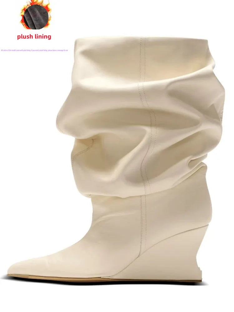 Pleated Slip-On Ankle Boots – Super High Wedge
