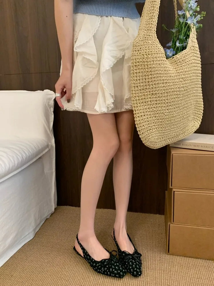 Summer Polka Dot Butterfly-knot Women Sandals Comfort Slip On Slingbacks Mules Shoes Ladies Dress Street Style Low Heel Shoes