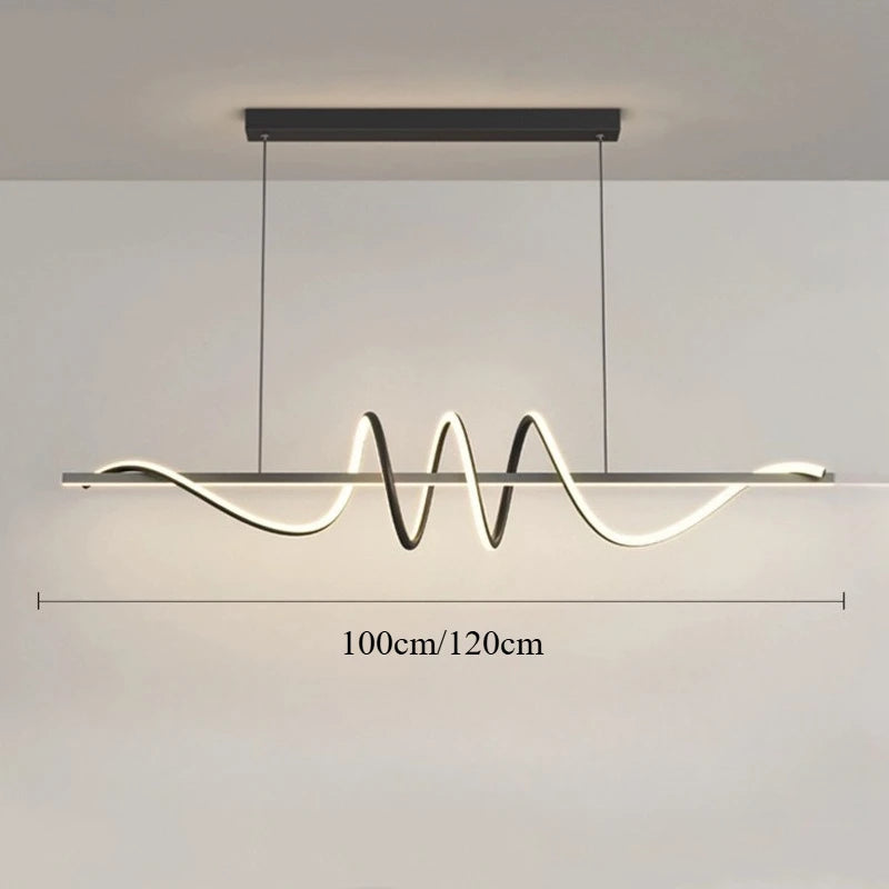 Linear Wavy Pendant Light – White/Black, 100/120cm