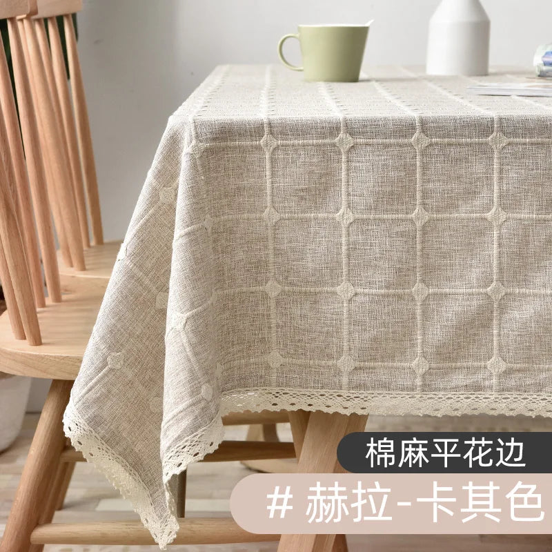 EMBROIDERED LINEN TASSEL TABLECLOTH - Handmade Cotton Linen Cover - Soft & Elegant