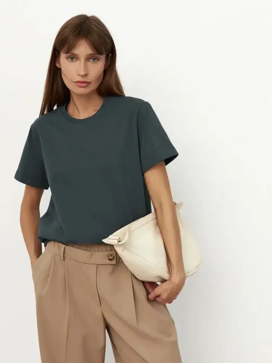 Bornladies Summer 100% Cotton Women's T-shirt Basic Fashionable Solid Lady Short Sleeve Loose Tops 230g/㎡
