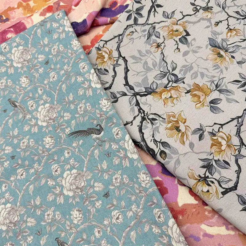 ORIENTAL PRINT COTTON LINEN FABRIC - Brocade Woven by the Meter - Bold & Breathable