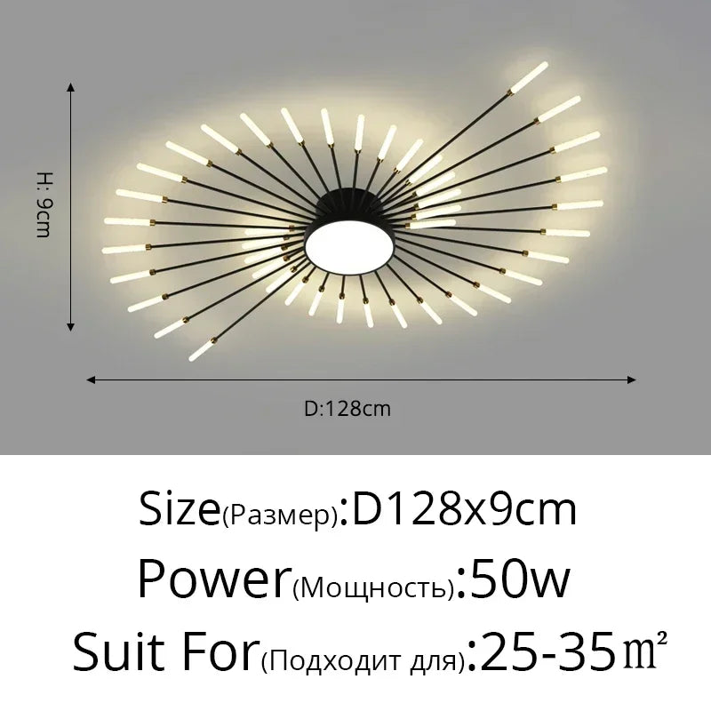 Modern LED Ceiling Chandelier – Black/Gold, 12–42 Heads, Dimmable
