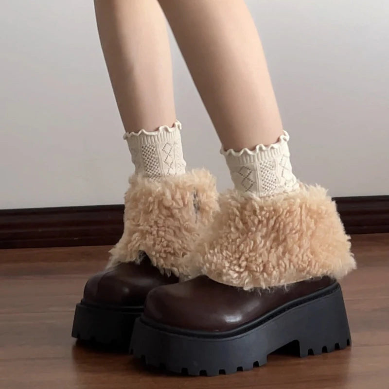 Fur-Lined Platform Ankle Boots – Square Heel