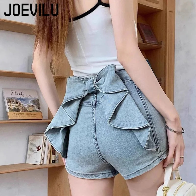 Women's Sexy Denim Shorts  Y2K Petite High Waisted Hip Lifting Shorts with Personality 3D Bow Detail Slim Summer Hot Pants