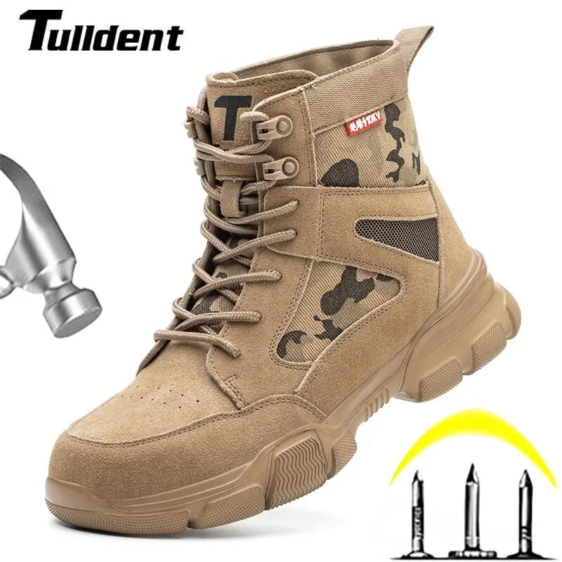 Men's Safety Work Boots - Steel Toe Anti-Puncture Breathable Desert Combat Shoes