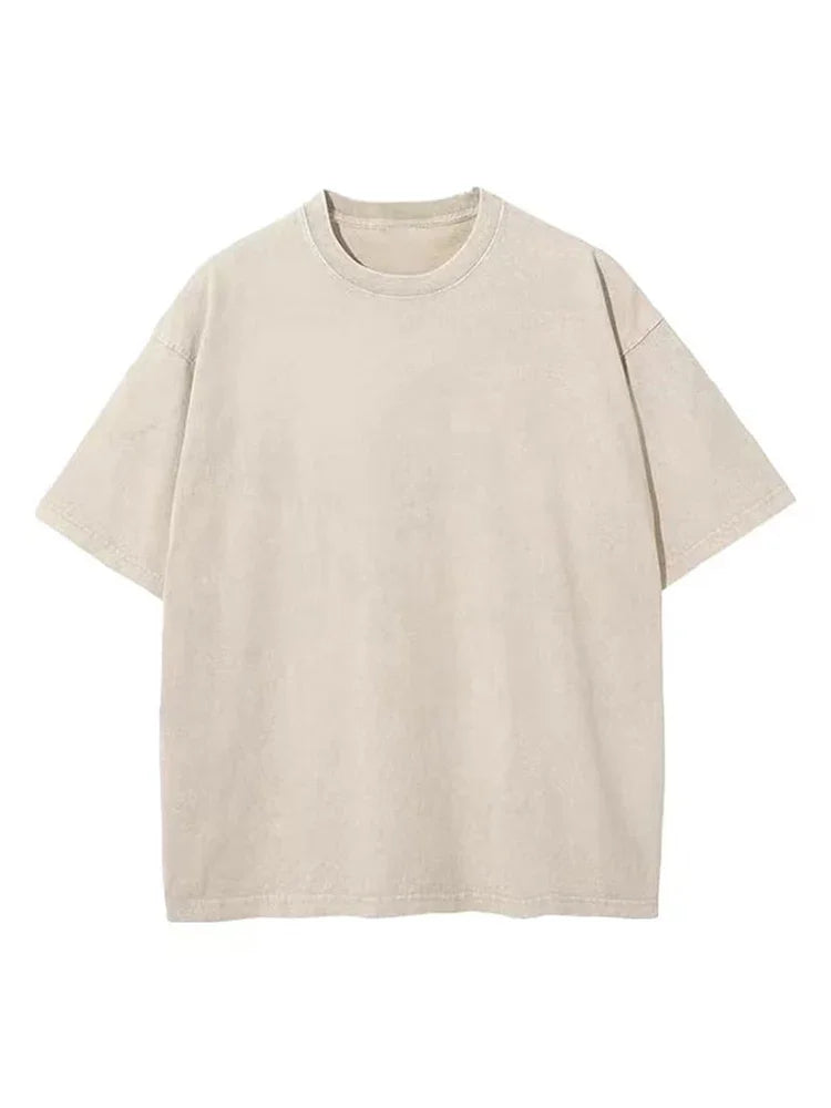 2026 Summer Washed T-Shirts 230G Heavy Cotton Vintage Faded Color Plus Size Unisex Basic Tee Short Sleeve Loose Workout Tops