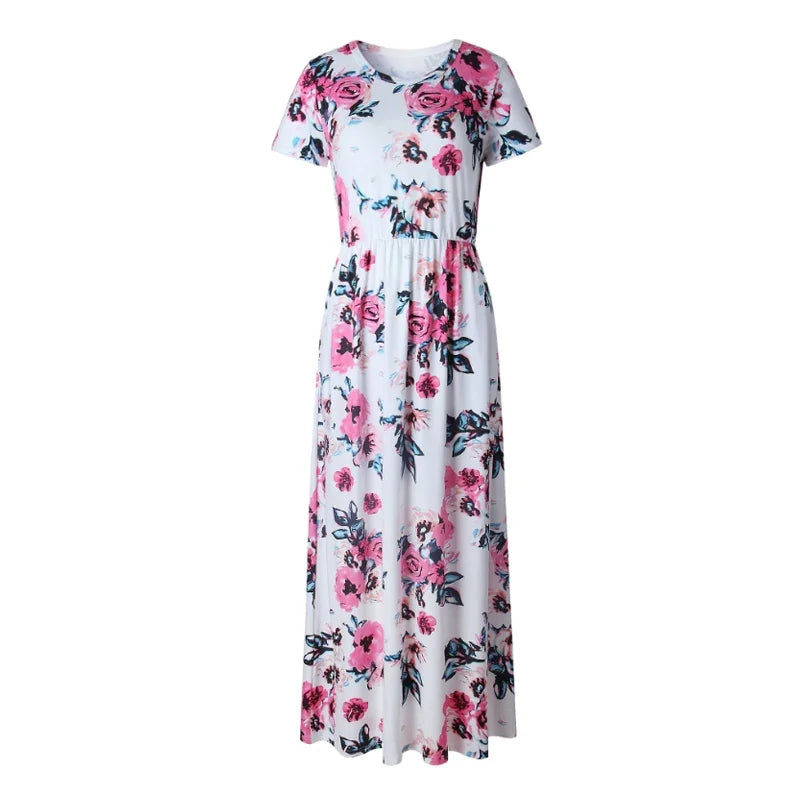 Summer Maxi Dress Women 2025 Pink Floral Print Boho Beach Dress Ladies Evening Party Long Dress Sundress Vestidos De Festa 3XL