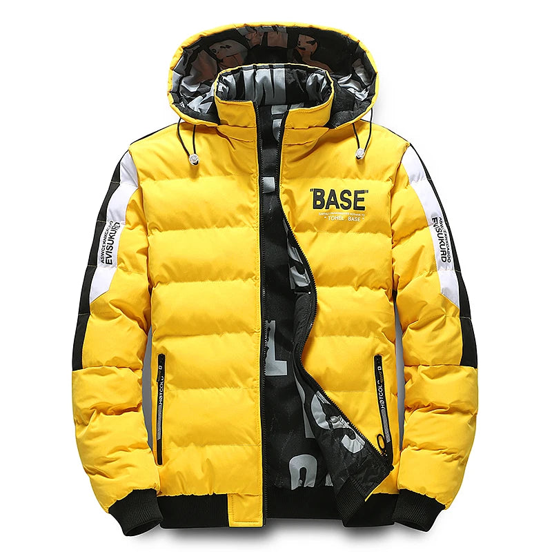 FLIP SIDE - Men's Double-Sided Puffer Parka - Letter Print Streetwear Winter Coat