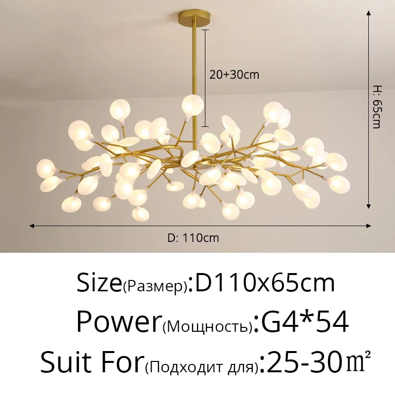 Nordic Firefly LED Chandelier – 9 to 54 Heads, Black or Gold