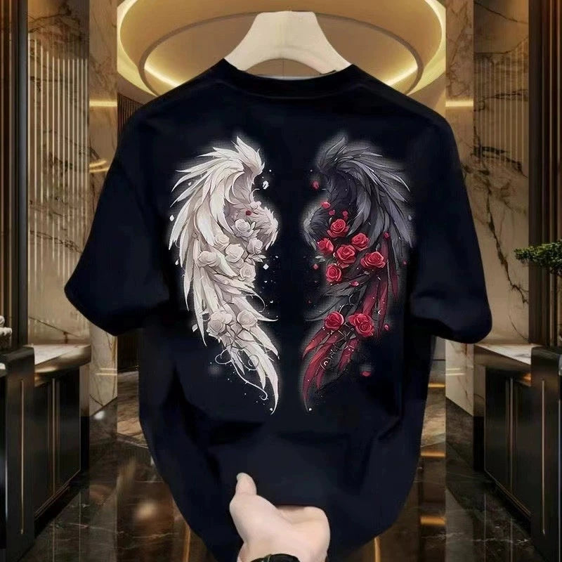 Men's Cotton T-shirts Black 5XL T Shirt for Men Casual Summer Wear Fashion Wing Hi Print White Tee Shirts Men Clothing