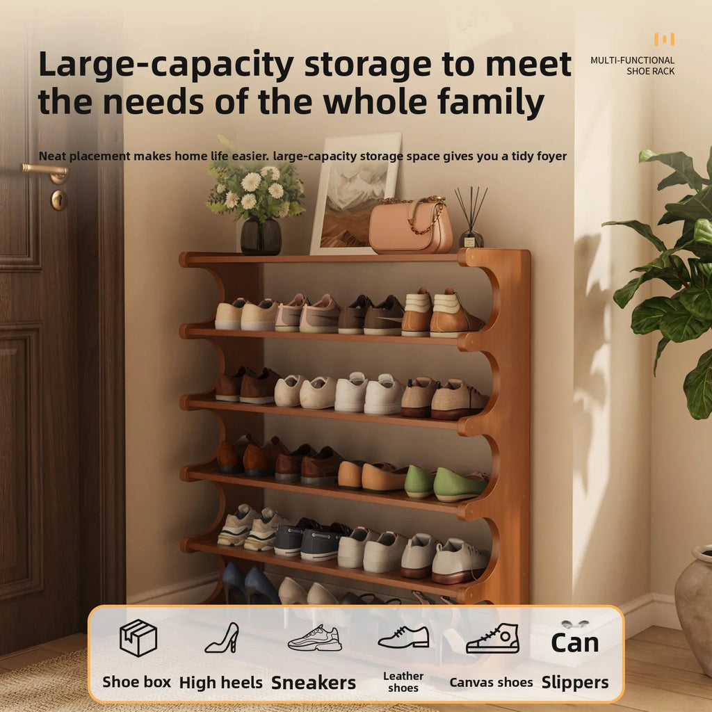 Wooden Shoe Rack for Home Multilayer Storage Shelf Simple Bamboo Shoe Cabinet for Dormitory Entrance