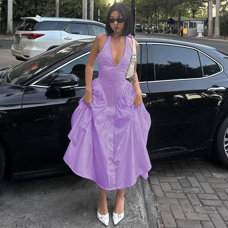 Ladies Summer Evening Party New Fashion Dress Women Sleeveless Backless V-Neck Sexy Birthday  Long Dresses 2025 Woman Streetwear