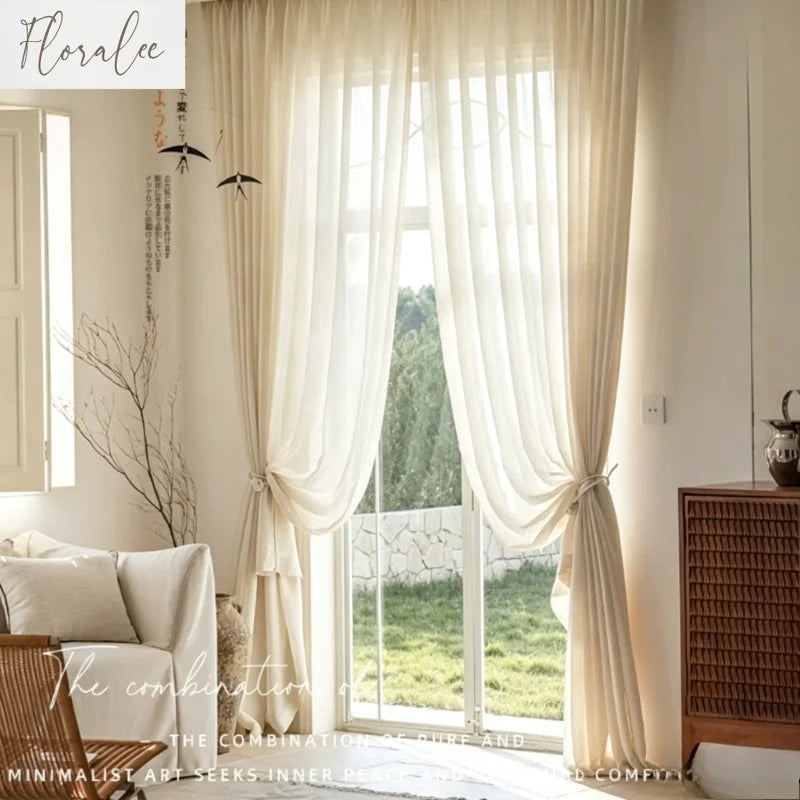 S-FOLD LINEN-LOOK SHEER CURTAINS - 80gsm Yarn Tulle, 5 Headings - Elegant Waves, Easy Rooms