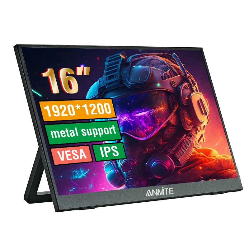 Anmite 16-Inch Portable Touch Monitor Non-touch optional 1200P HDR 16:10 For XBox PS4 / 5 Switch Cell Phone PC Laptop Extension
