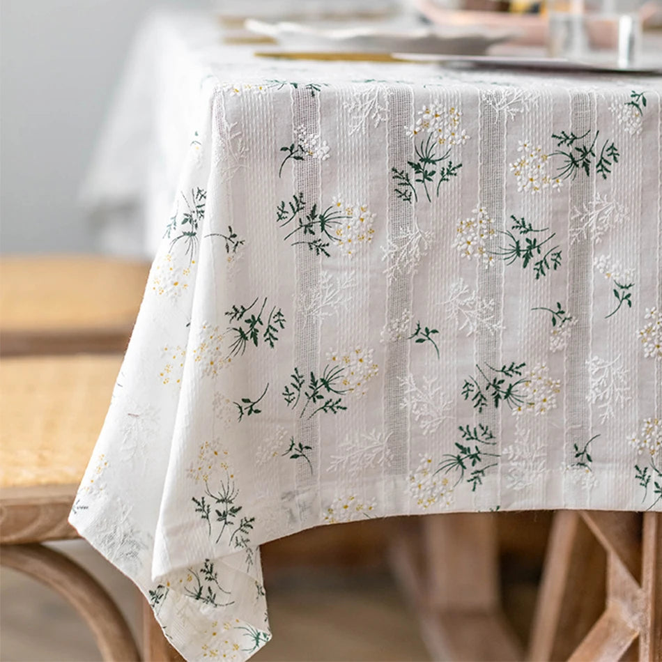 DAISY FLORAL COTTON TABLECLOTH - Embroidered, 11 Styles, Round & Rectangle - Garden Table