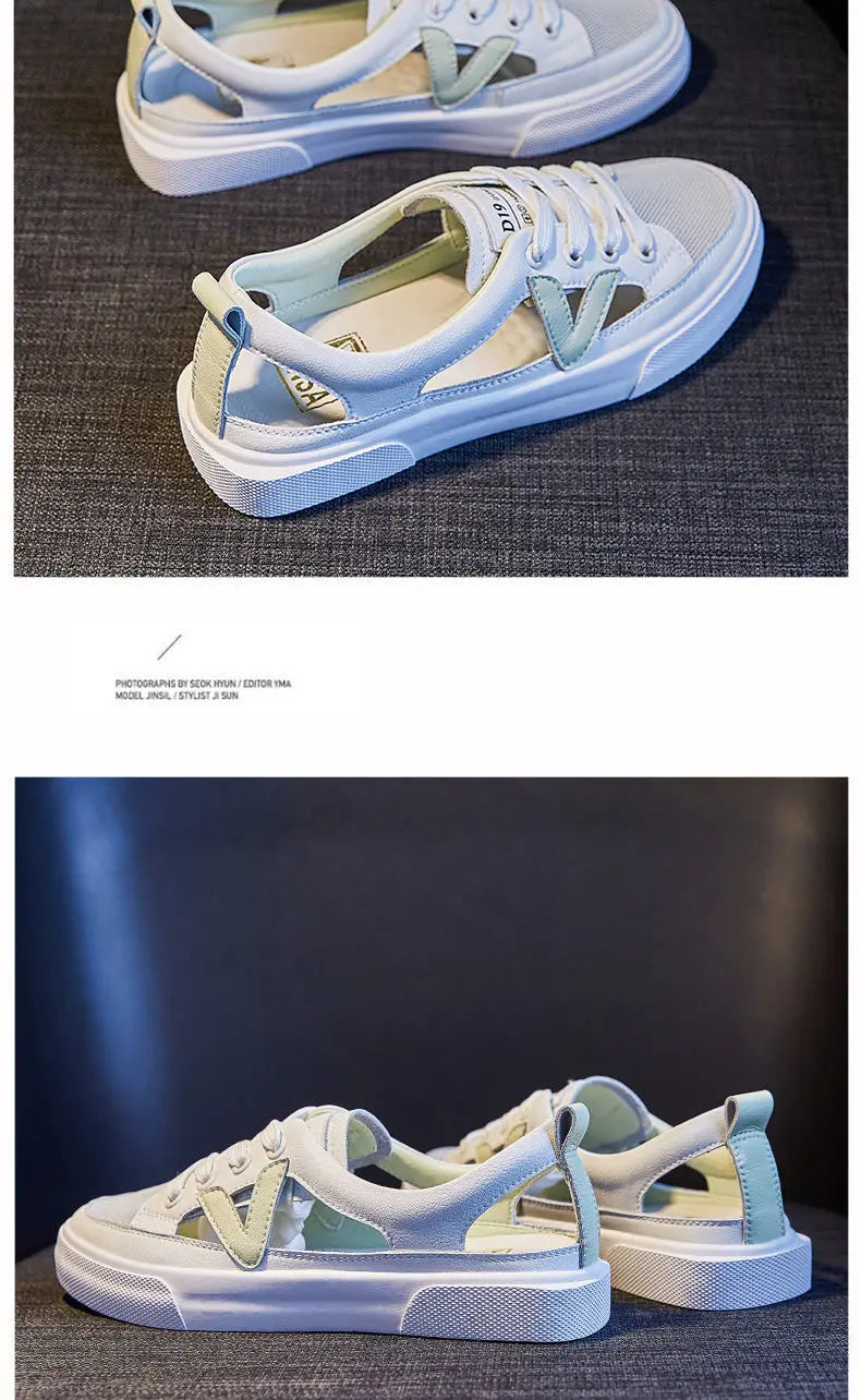 Real Soft Leather Bag Head Sports Sandals Women's Outer Wear New Summer Student All-match Flat Casual White Shoes Woman
