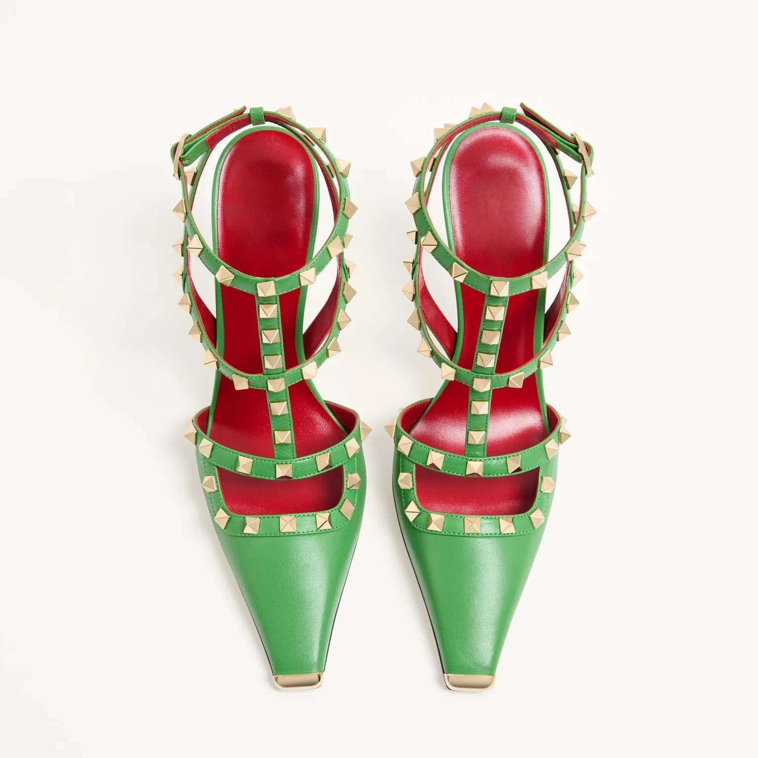 Studded High Heel Sandals – T-Strap Pointed Toe Stiletto Party Heels