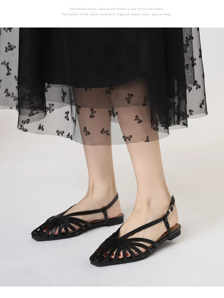 ZAROY Narrow Band Women Flat Sandals Large Size Designer Brand Banquet Wedding Shoes Summer Hollow Beach Gladiator Sandals