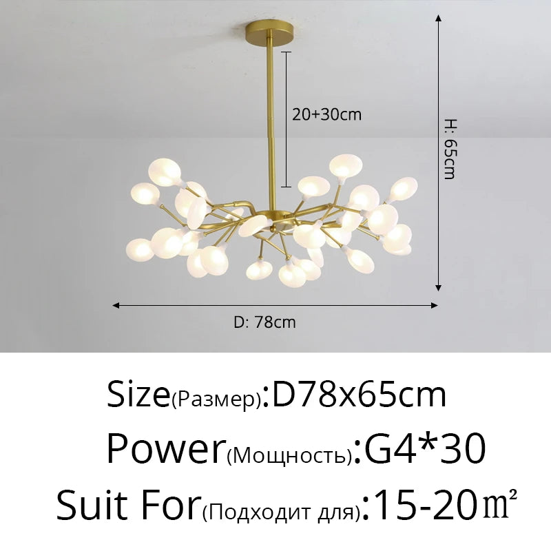 Nordic Firefly LED Chandelier – 9 to 54 Heads, Black or Gold