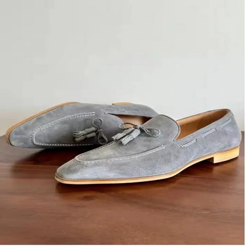 TASSEL EASE - Cow Suede Slip-On Loafers - Tassel Fringe, Casual Luxury