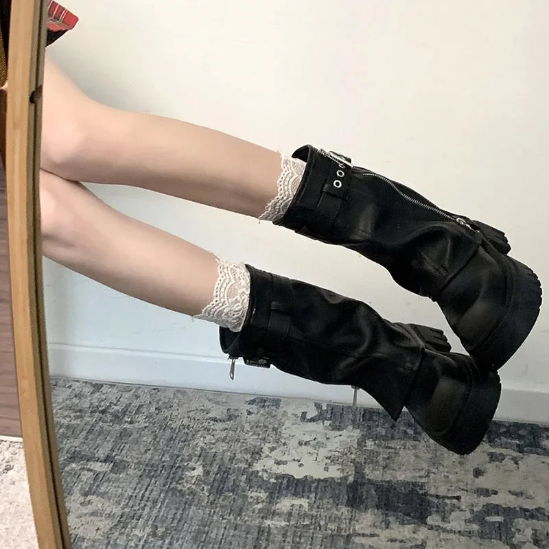 Plush-Lined Platform Mid-Calf Boots – Square Heel