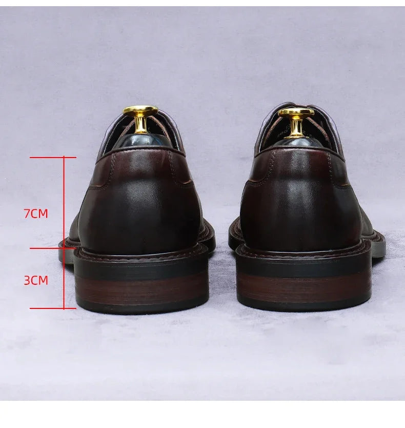 Men's Genuine Cowhide Leather Oxford Shoes - Formal Lace-Up British Style Wedding Dress Shoes