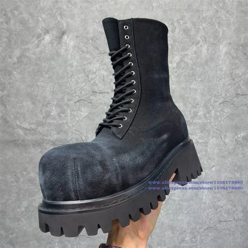 DENIM RIDER - Men's Vintage Denim Motorcycle Boots - Side Zip, Height-Increasing, EU 38–46