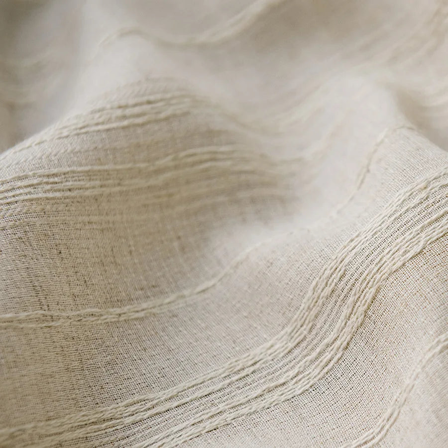 STRIPED SHEER CURTAINS - Soft Linen-Look Gauze Panel - Light & Airy