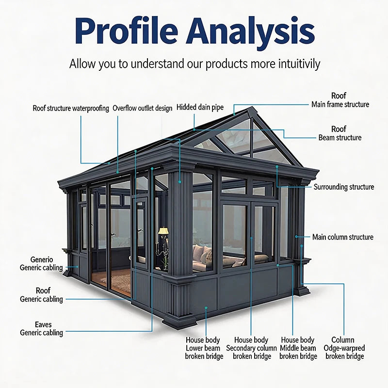 MODULAR SUNROOM - Aluminum Frame, Glass or PU Panels - Custom Garden Retreat