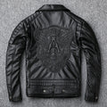 COWHIDE BIKER - Men's 100% Genuine Cowhide Leather Biker Jacket - Black, M–5XL