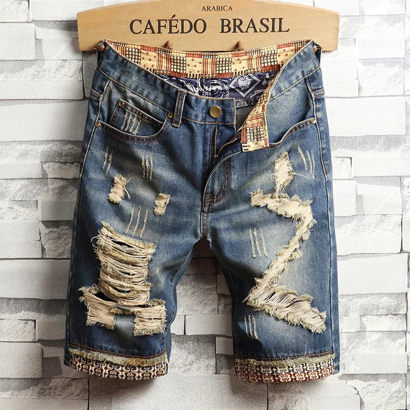 2026 Summer Men's Blue Ripped Jeans Shorts Fashion Casual Denim Shorts Asian Size 28-34 36 38 40 Men's Slacks, 2025 New