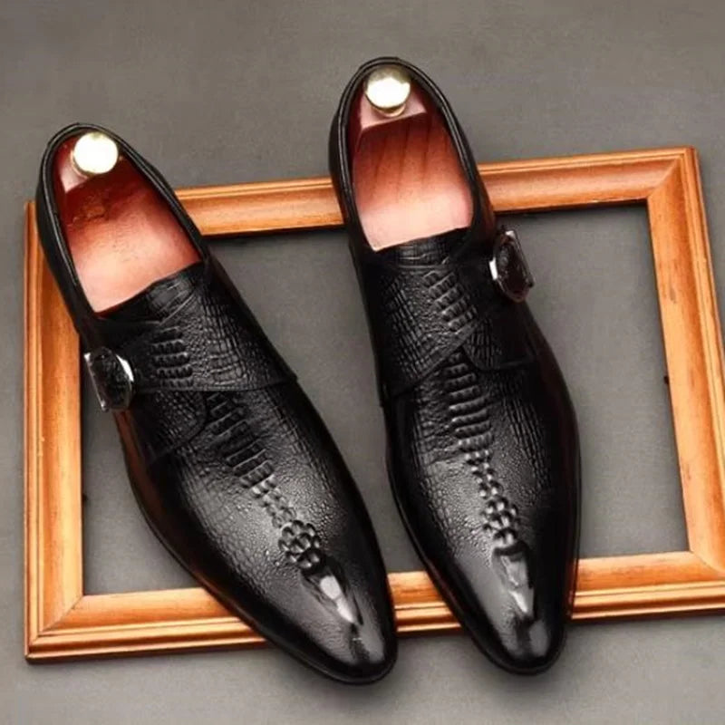 CROC MONK - Crocodile Pattern Pointed Toe Loafers - Monk Strap, Dress Leather