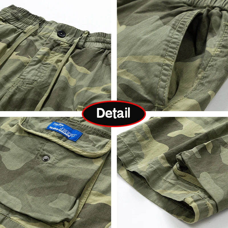 New Men's Summer Outdoor Leisure Camouflage Comfortable Shorts Men Elastic Waist Loose Straight High-Quality Design Shorts Male