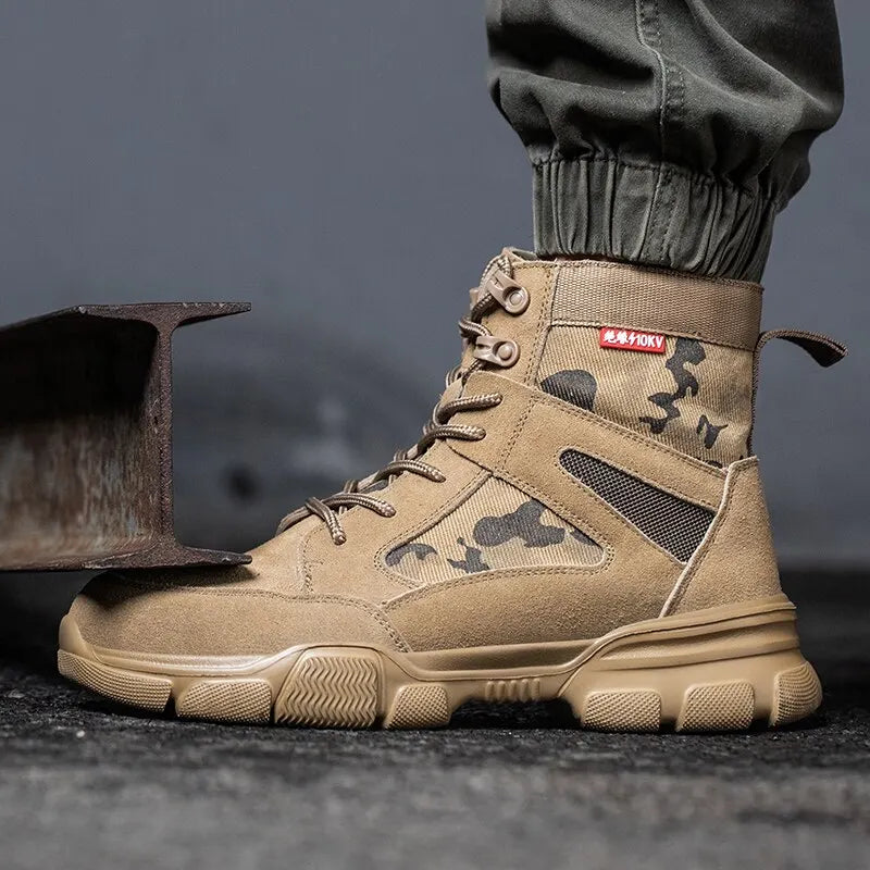 Men's Safety Work Boots - Steel Toe Anti-Puncture Breathable Desert Combat Shoes