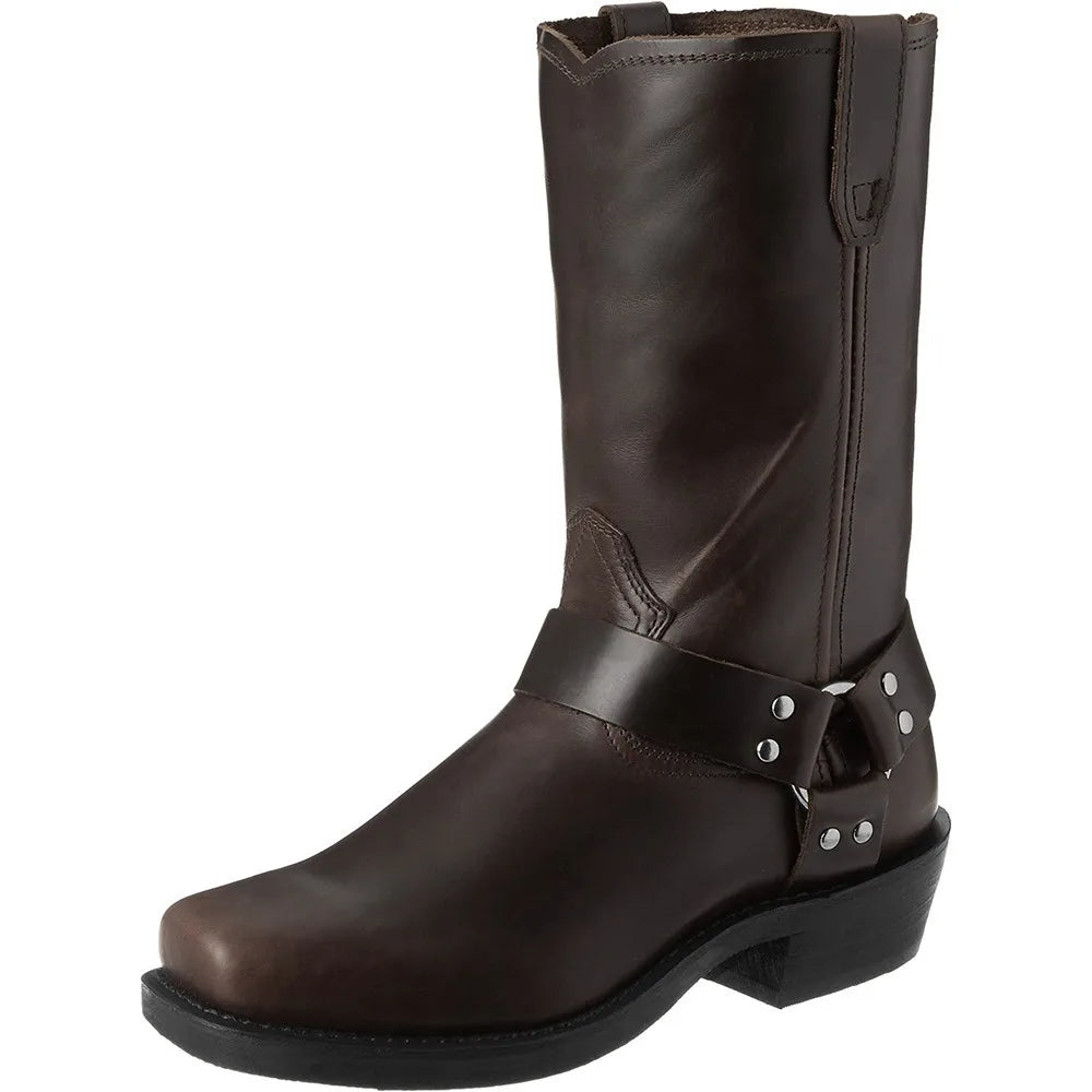 Men's Retro Western Cowboy Boots - Slip-On Square Toe Mid-Calf Waterproof