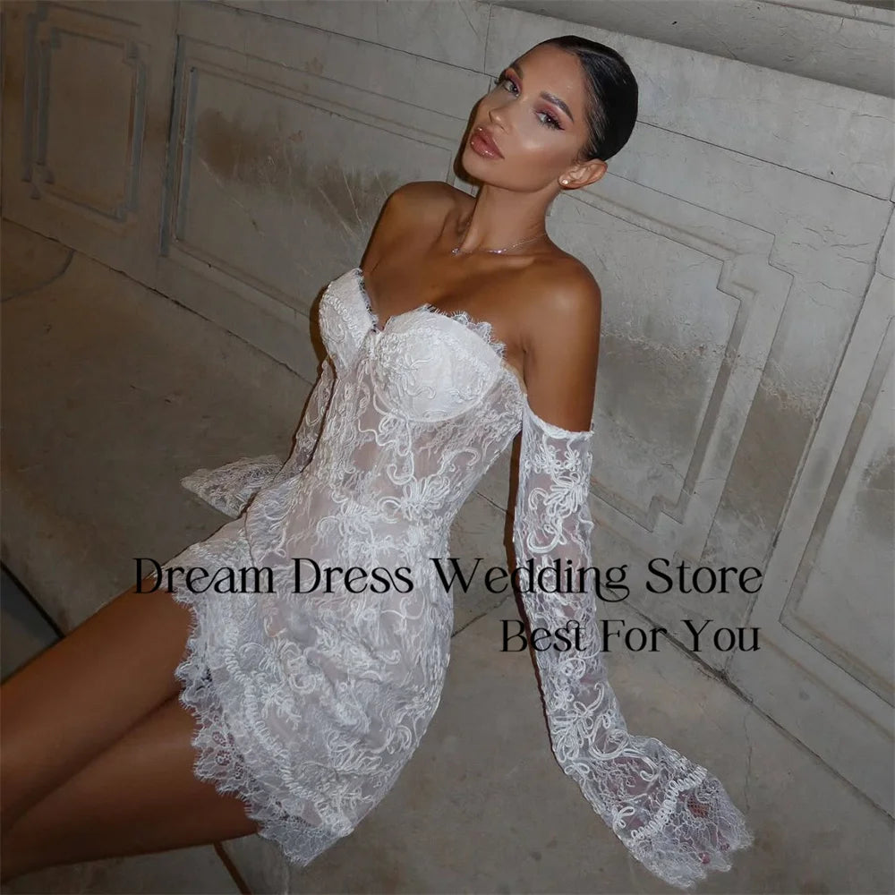 Lace Bridal Mini Dress - Sweetheart & Long Sleeves - Modern Romance