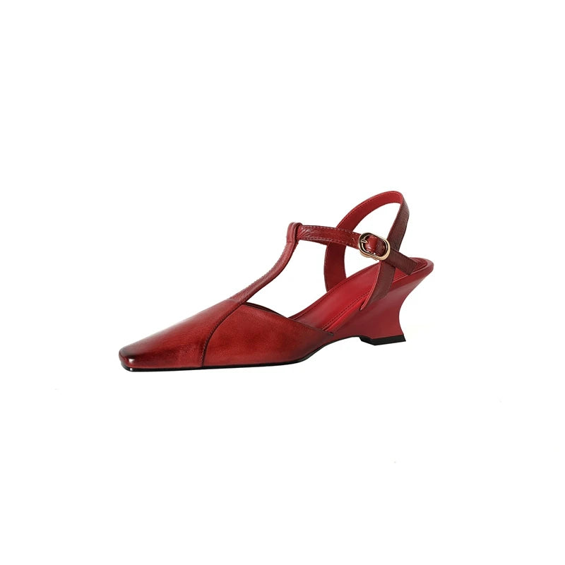 2026 New Genuine Leather Fashion Slingback Kitten Heels Women Round Toe Buckle Strap Elegant Party Pumps Women's Sandals