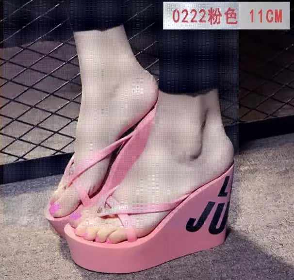 Platform Wedges Sandals Wedges Flip Flops High Heel Sandals Slippers White Beach Sandals Bohemia Flip Flops Pink size 32--43