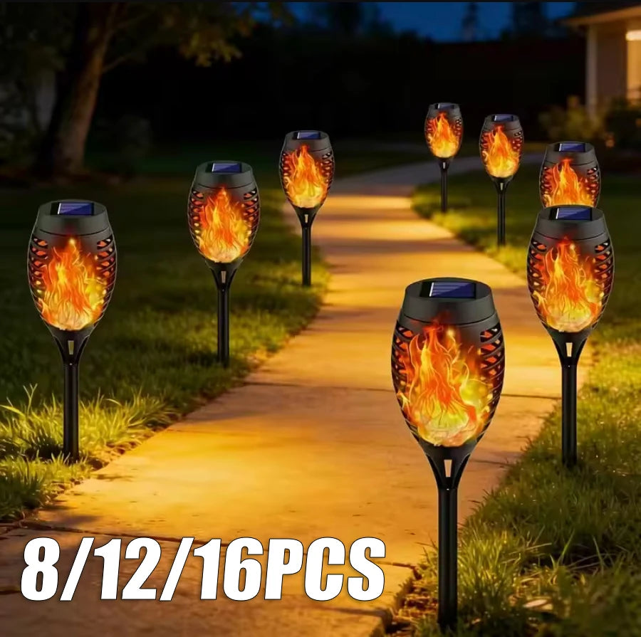 SOLAR FLAME TORCH LIGHTS - 8–16 Pieces, Flickering Glow - Garden Path Ambience
