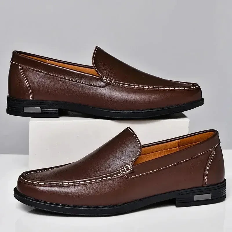 Men's Leather Moccasin Slip-On Loafers - Classic Business Casual Driving Shoes Big Size